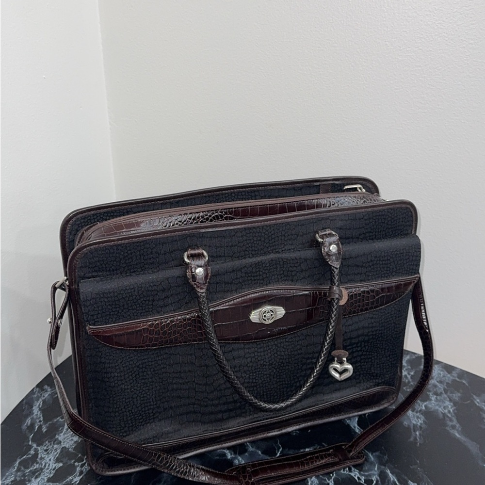 BRIGHTON Martha Bag Briefcase Bag Laptop IPad Large Bag Black Brown AUTHENTIC - Picture 3 of 16